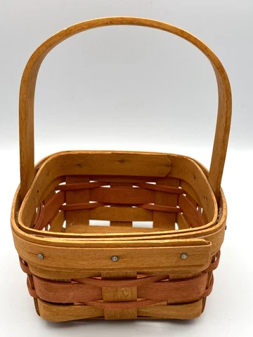 Vintage Longaberger 1991 Square One Handle Basket Signed JK USA 5x5x6 Cover