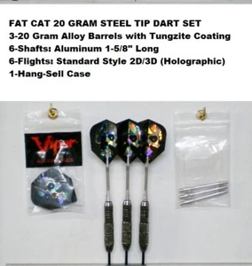 Darts Fat Cat Tungzite 20 gram Steel Tip Dart Set W/ 2D/3D Skull Face Flights - Picture 1 of 5