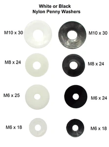 Nylon Penny Waschmaschinen M6 M8 M10 weiß oder schwarz. Oberflächenkotflügel Waschmaschine 18 - 30mm - Bild 1 von 30