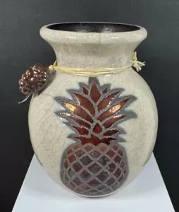 Raku Handmade Pineapple Design with Grape Charm Pottery Vase - Signed - Picture 1 of 9