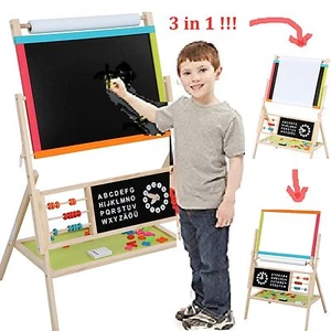 Pädagogische Kinder Holz 3 in 1 Spaß Zeichnen Schreiben Tafel + Whiteboard Staffelei - Bild 1 von 6