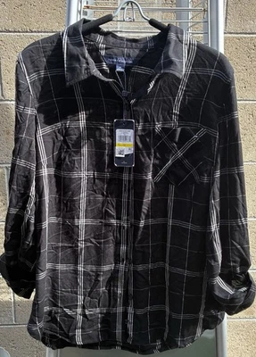 Camisa nova com etiquetas Tommy Hilfiger Heritage preta branca metálica com botões - Imagem 1 de 4