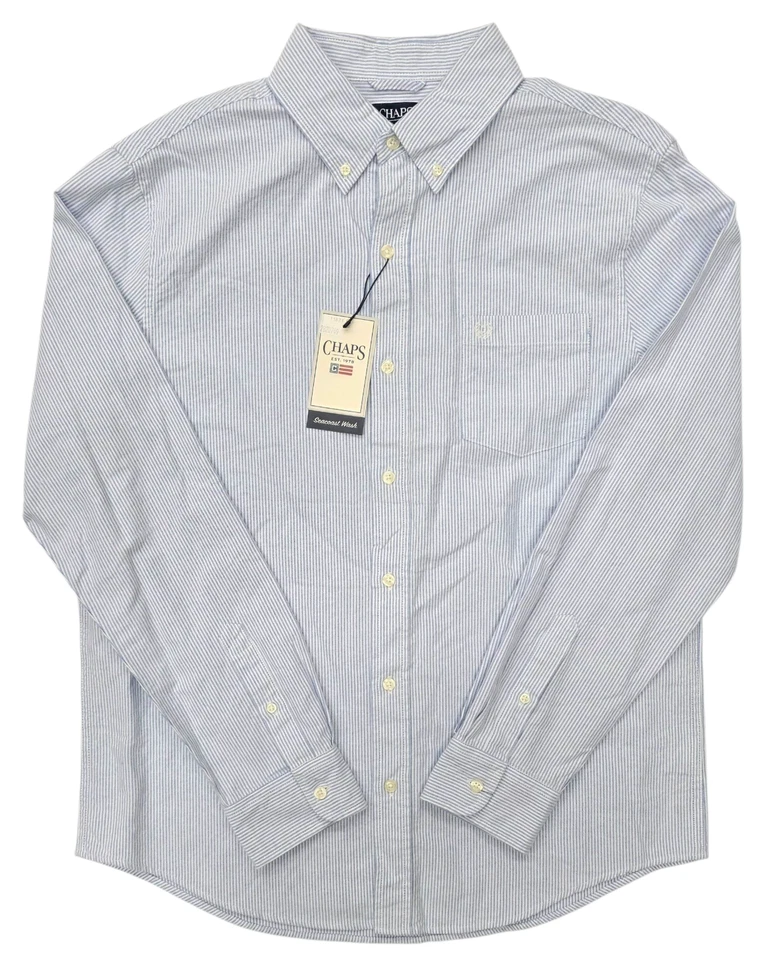 Chaps #11871 NEW Men's Striped Seacoast Wash 100% Cotton Oxford Woven Shirt - Image 1 of 1
