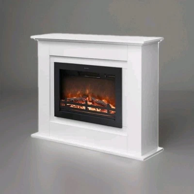 Calentador de chimenea eléctrico independiente MDF contemporáneo de 40" en blanco Foto 1 de 4