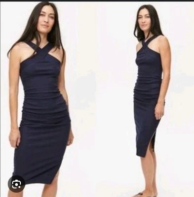 Michael Stars Opaline Dress Ultra Rib Woman M Navy Halter Criss Cross Ruched USA - Image 1 of 4