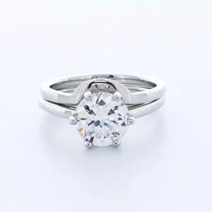 Platinum Solitaire Engagement Ring Set 2.02 Carat Round Lab-Grown Diamond E VS2 - Picture 1 of 5