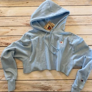 Champion Reverse Weave Cropped Pullover Hoodie hellblau Sweatshirt Gr. XS - Bild 1 von 9