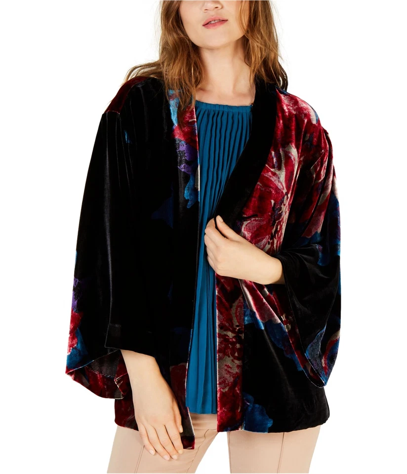 Trina Turk Womens Velour Printed Poncho Jacket, Black, Medium - Image 1 of 1