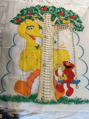 Sesame Street Big Bird Elmo Cotton Fabric Growth Chart Panel VTG - Image 1 of 2