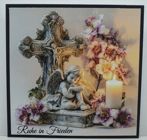 Hecho a mano, tarjeta duelo condolencia ángel cruz vela tarjeta de duelo - Imagen 1 de 1