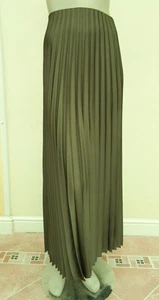 Long Skirt size 22 - F&F NWT Dark Olive Silky Satin Pleated Pull On - Picture 1 of 6