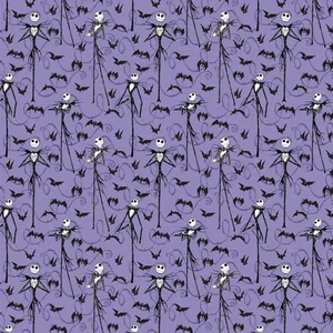 The Nightmare Before Christmas Jack Skellington Bats on Purple Fabric BTY x 44" - Picture 1 of 2