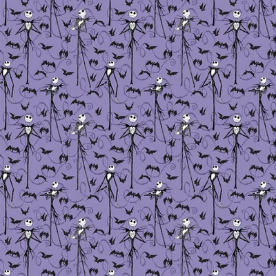The Nightmare Before Christmas Jack Skellington Bats on Purple Fabric BTY x 44" - Image 1 of 2