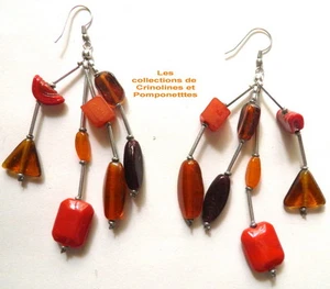 BOUCLES D'OREILLES FANTAISIE FABRICATION ARTISANALE PERLES DE VERRE* - Picture 1 of 1