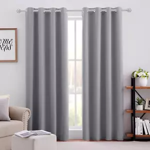 Blackout Curtains for Bedroom 52 X 84 Inch Long 2 Panels Set Light Grey/Gray Roo - Picture 1 of 12