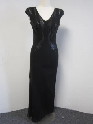 Maxi Vestido HELMUT LANG Negro Mezcla Lana Patrón Lentejuelas Cuello en V Sin Mangas Talla 8 Foto 1 de 4