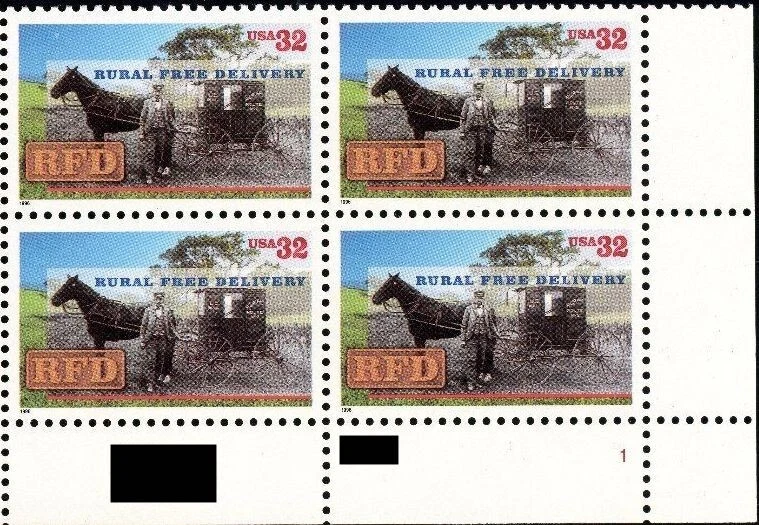 [OOS] US #3090 MNH Plate Block 1996 Rural Free Delivery RFD Horse Wagon [LR 1122 - Image 1 of 1