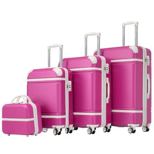 4 Piece Luggage Set 20" 24" 28" Hardside Suitcase Cosmetic Case TSA Lock Pink - Picture 1 of 8