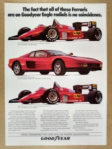 Goodyear Eagle Tires Ferrari F1 Car & Testarossa 1985 anuncio impreso vintage - Imagen 1 de 1