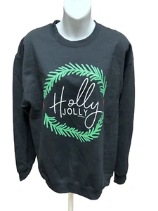Holly Jolly Christmas Womens Sweatshirt Size Medium Black Pullover Crew Neck - Picture 1 of 14