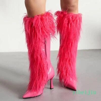 Tacones de aguja con borla punta media pantorrilla botas para mujer zapatos hasta la rodilla invierno Foto 1 de 4