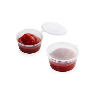 Contenedor de plástico transparente de 2 oz con tapa con bisagras ollas para salsa comida para llevar reutilizable - Imagen 1 de 11