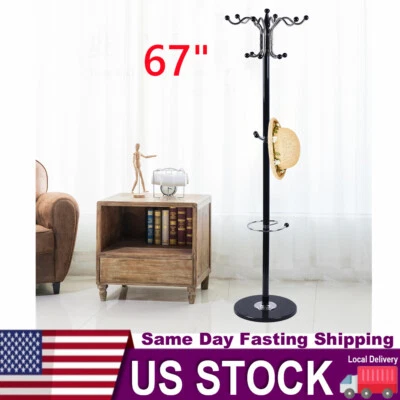 Freestanding Metal Hall Tree Coat Rack Hat Stand Clothes Hanger Corner Base NEW - Image 1 of 4