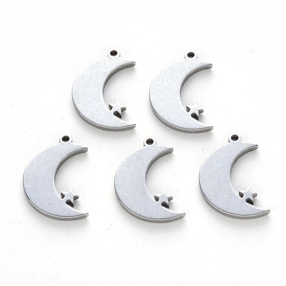 5pz ciondoli luna stella  in acciaio inox 17x12mm colore argento scuro bijoux - Immagine 1 di 1