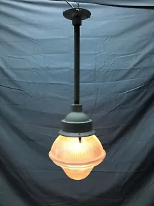 VTG 9" Holophane Textured Glass Hanging Ceiling Light on Pole Industrial 721-22B - Picture 1 of 11