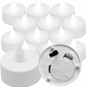 New WHITE Flickering 12 Flicker Light Flameless LED Tealight Tea Candles - Picture 1 of 4