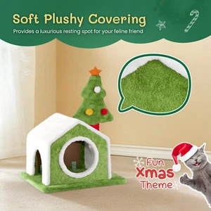 24in Christmas Cat House Cat Bed Cave, Soft Plush Christmas Nest Holiday Decor - Picture 1 of 13