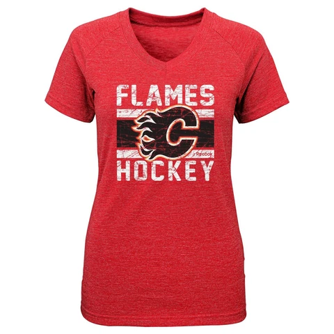NHL Calgary Flames Girls Iced Lines V-Neck Short Sleeve Tee, Medium/(10-12), Red Cover