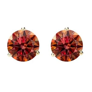 14K Gold GRA CertifiedD-VVS1 Watermelon Red Moissanite ScrewBack Stud Earrings - Picture 1 of 14