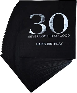 40Pcs Happy 30Th Birthday Cocktail Napkins-30 Never Looked so Good.Black and Sil - Picture 1 of 7