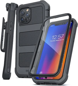 TANK Case for iPhone 13 / Pro / Max Phone w Screen Protector + Belt Clip Holster - Picture 1 of 10