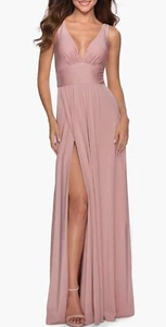 Vestido La Femme sin mangas cuello profundo línea A en rosa malva #S1530. Talla 14. 14 - Imagen 1 de 10