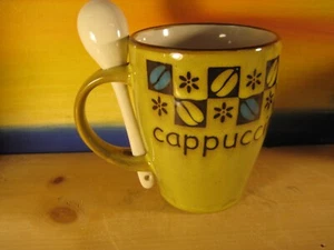 Republica Dominicana Cappuccino souvenir Coffee Bean patt Mug with Ceramic Spoon - Picture 1 of 5