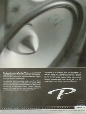 ALTAVOCES REFERENCIA PARADIGM originales Manual del propietario ESTUDIO 40 60 80 100 Foto 1 de 2