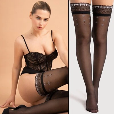 Meias de luxo Fiore Reveil com um acabamento estampado atraente 20 den preto - Imagem 1 de 4