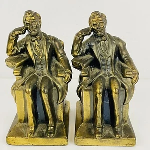 Vintage President Abraham Lincoln Sitting Brass Bronze Bookends History Decor  - Picture 1 of 9