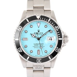 ROLEX SUBMARINER 16610 DATE STEEL 40MM WATCH TURQUOISE DIAMOND DIAL BLACK INSERT - Picture 1 of 11