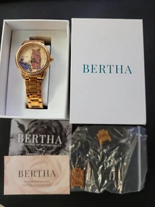 Women's Bertha Madeline Owl Watch Rose Gold Band Mother Of Pearl Engraved Face - Picture 1 of 5