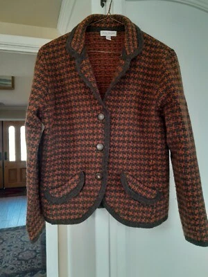 VTG David Brooks Womens Houndstooth Sweater Blazer Cardigan Rust Lambswool Large - Image 1 of 4