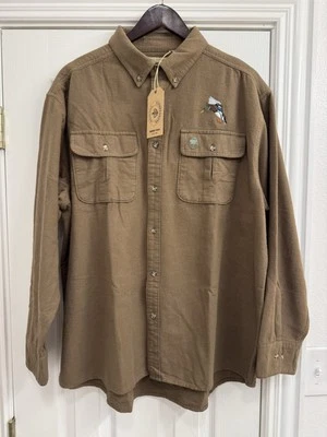 Mossy Oak Companions “Shammy” Camp Shirt, Mallard Embroidered, XL, Bark (Brown) - Image 1 of 4