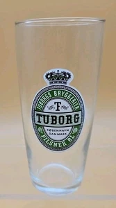 Vintage Gron Tuborg Beer Drinking Glass Pilsner 12 oz Green Black Logo - Picture 1 of 7