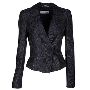 MaxMara Italy Blau Schwarz Jacquard Wickel Blazer Jacke Bindeband Taille Damen 12 44 IT - Bild 1 von 12