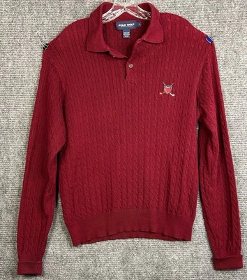 Suéter polo masculino vintage Ralph Lauren logotipo brasão borgonha colarinho preppy - Imagem 1 de 4