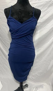 Tart Sz M Navy Blue One Shoulder Ruching Micro Modal Spandex Body Con Dress - Picture 1 of 5