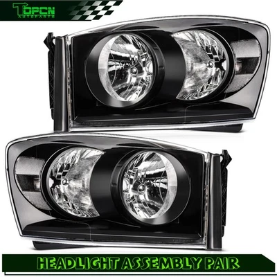 Par de montaje de faros para Dodge Ram 1500 2500 3500 2006-2008 carcasa negra Foto 1 de 4