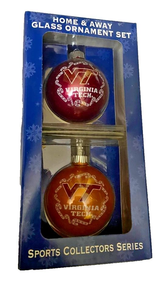 Virginia Tech Hokies Fútbol Baloncesto NCAA Juego de Adornos de Pelota de Vidrio NUEVO Foto 1 de 1